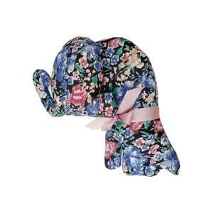 Vintage Cloth Floral Print Cat Stuffed Shelf Sitting Plush Kitty Blue & Bow